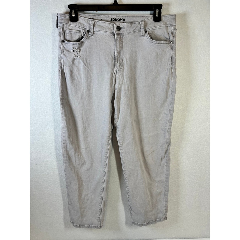 Sonoma Goods For Life Womens Straight Crop Jeans Gray Distressed Size 14
